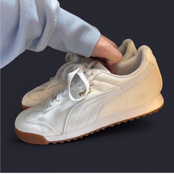 Puma White Mesh Lace-Up Sneakers with Gold Logo Accent - Picture 2 of 4